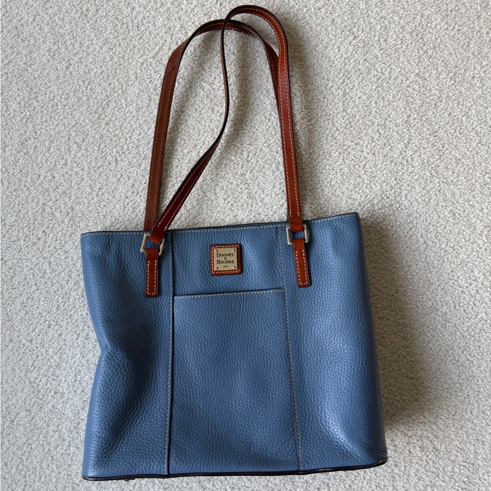 Dooney & Bourke Blue Leather Tote with Brown Straps